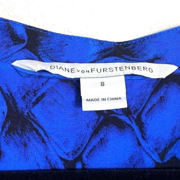 Diane Von Furstenberg Tanyana Clean Blue Black Silk Dress Belted Long Sleeve 8 - Picture 7 of 7